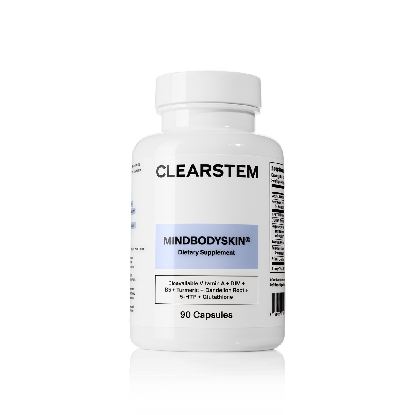 CLEARSTEM - MINDBODYSKIN Hormonal Acne Supplement (No 5-HTP) - Natural DIM Supplement - Skin Care Vitamins - Hormone Balance, Antioxidants - Gluten Free, Cruelty Free - 30 Servings, 90 Capsules