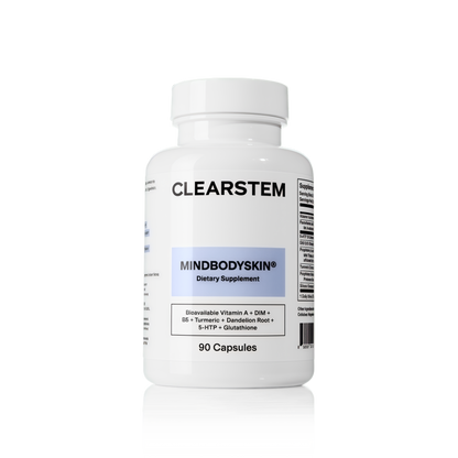 CLEARSTEM - MINDBODYSKIN Hormonal Acne Supplement (No 5-HTP) - Natural DIM Supplement - Skin Care Vitamins - Hormone Balance, Antioxidants - Gluten Free, Cruelty Free - 30 Servings, 90 Capsules
