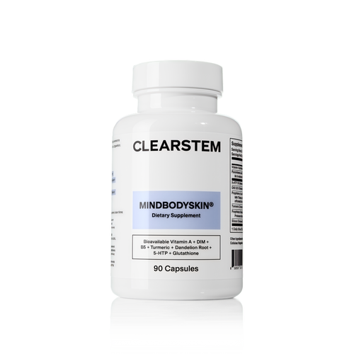 CLEARSTEM - MINDBODYSKIN Hormonal Acne Supplement (No 5-HTP) - Natural DIM Supplement - Skin Care Vitamins - Hormone Balance, Antioxidants - Gluten Free, Cruelty Free - 30 Servings, 90 Capsules